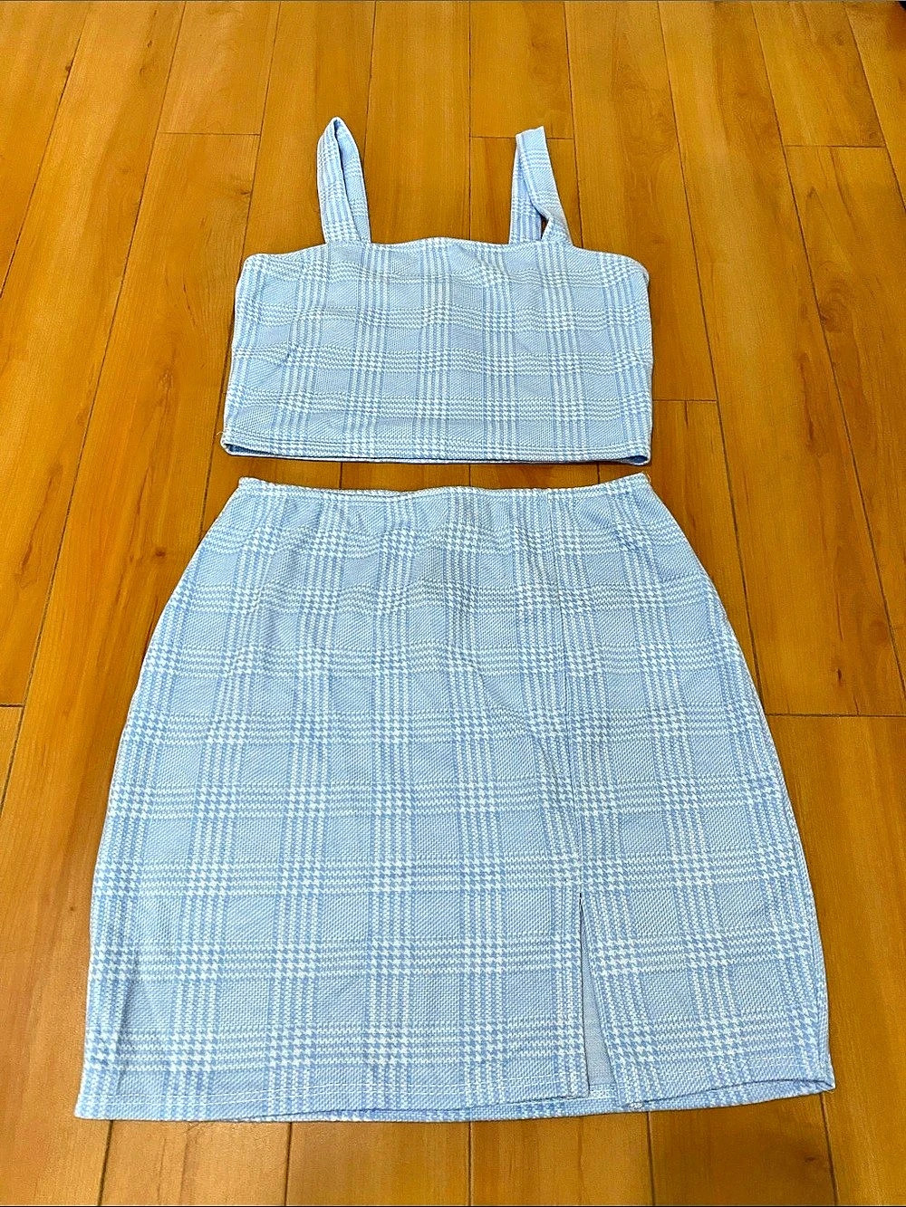rue21 VND STYLE XJ1042 Plaid Two-Piece Skirt Set in Blue & White Size Medium